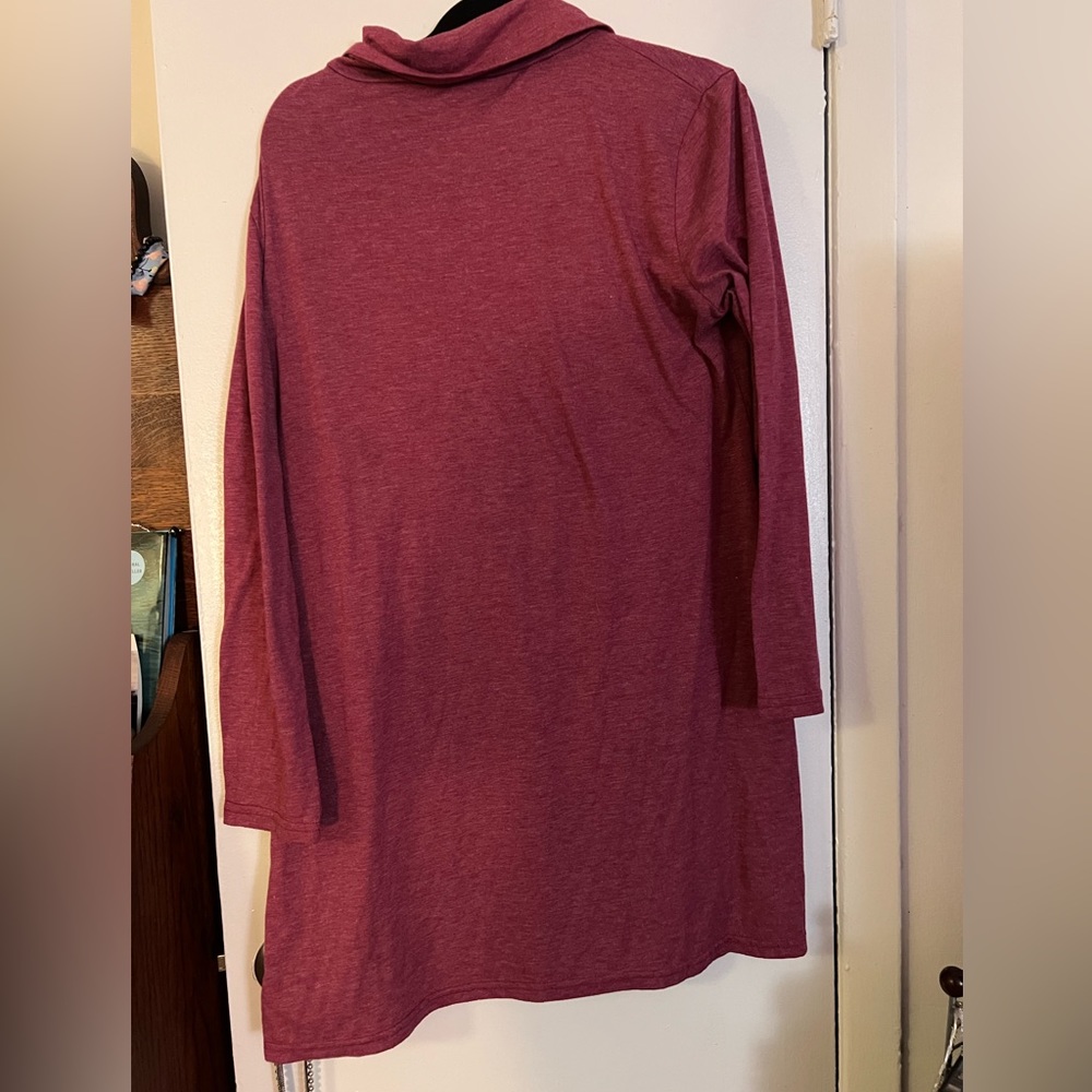 Cute long sleeve maroon shirt dress.